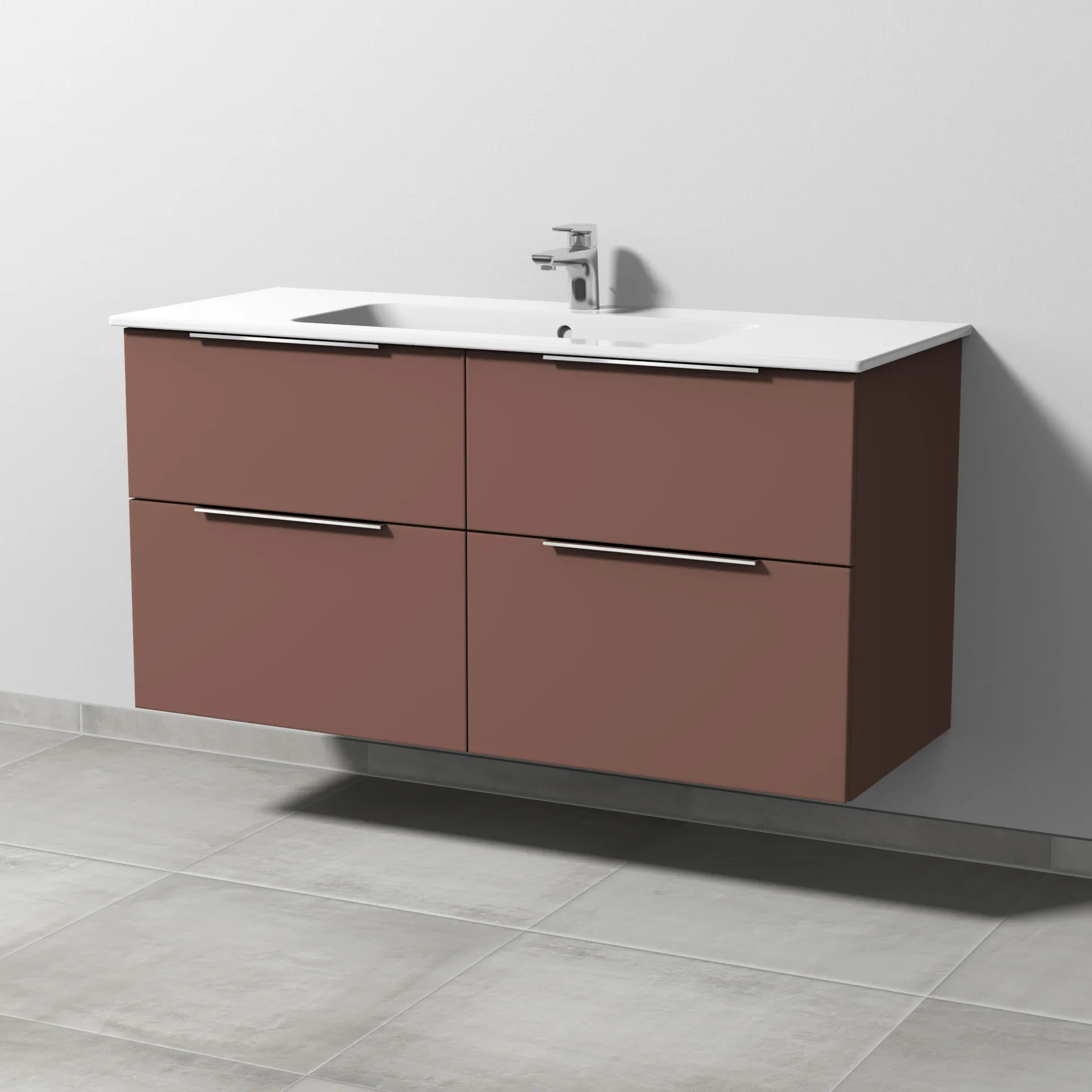 Sanipa Waschtischunterschrank „3way“ passend zu Keramik-Waschtische ME by Starck von Duravit 1200 × 613 × 467 mm in Wine-Red