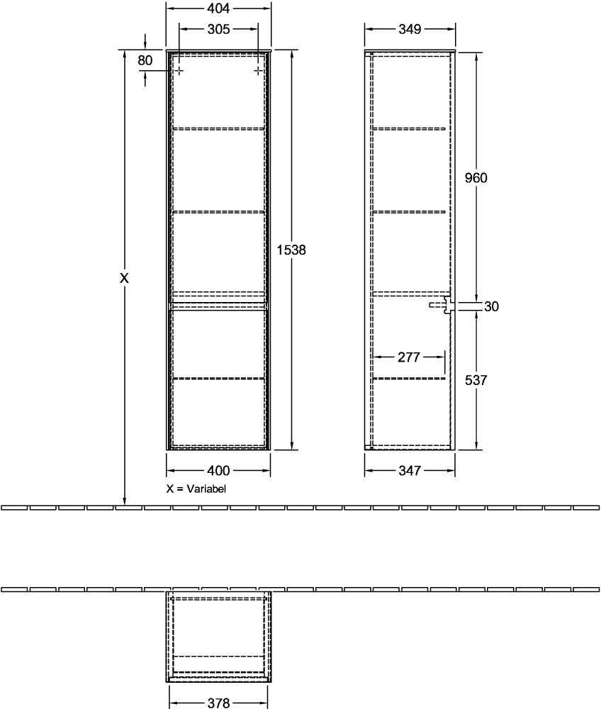 Villeroy & Boch Hochschrank „Collaro“ 40,4 × 153,8 × 34,9 cm in ohne Beleuchtung, Anschlag links, 2 Türen