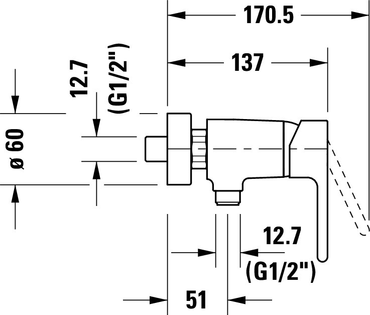 B.2 Einhebel-Brausemischer Aufputz Ausladung 137 Breite 179 mm