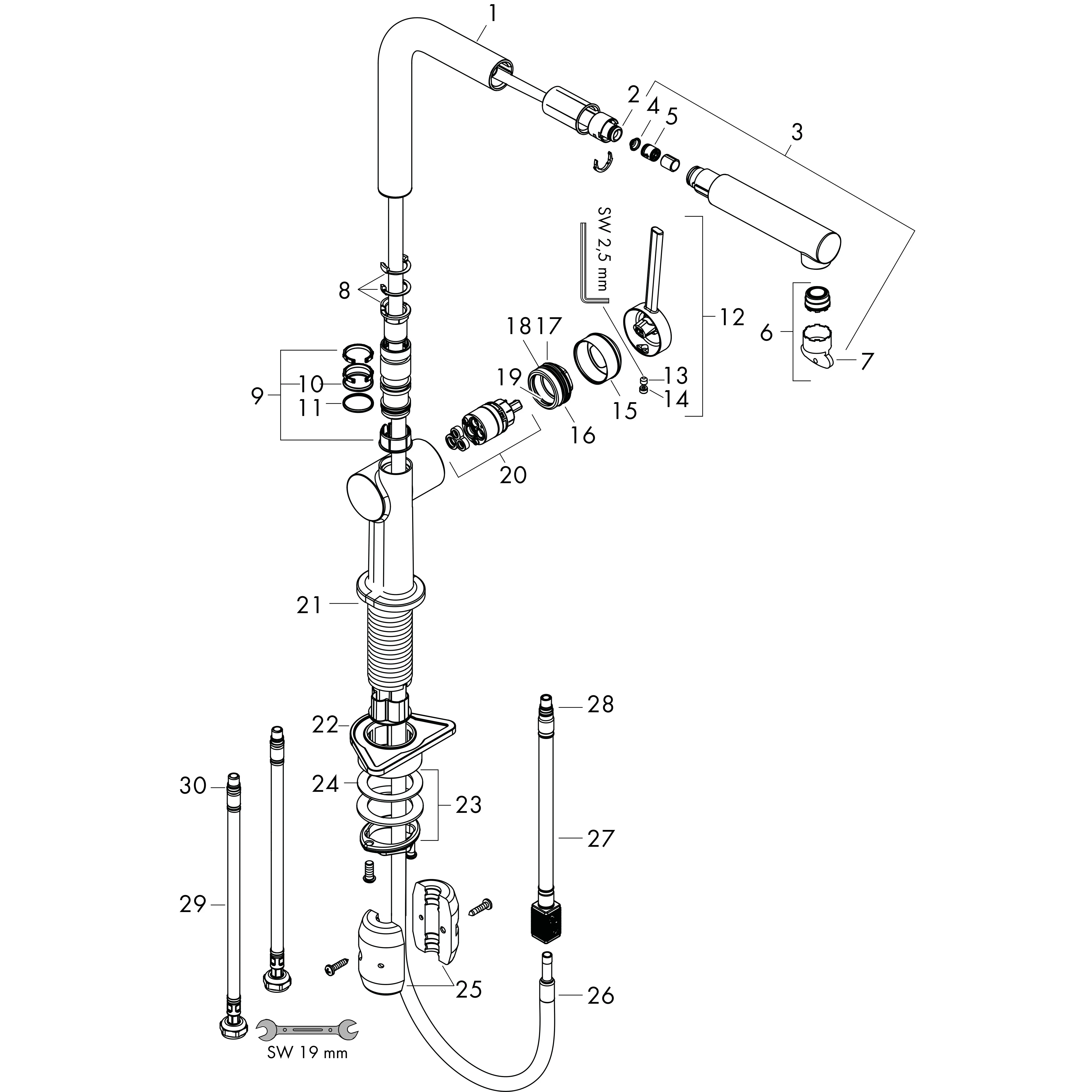 Hansgrohe Talis M54 Einhebel-Küchenmischer 270, Auszieharm, 1 Strahl, Brushed Black Chrome, Schwenkbereich einstellbar in 4 Stufen, Laminarstrahl, Quick-Connect Schlauch, max. Durchflussmenge 8 l/min, Keramikmischsystem, Temperaturbegrenzung, Rückflussve