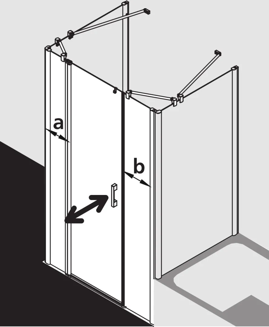 Kermi Duschtür Pendeltür 1-flügelig links mit Festfeldern für Nische und Ecke „PEGA“ Glas Klar, Profile Silber Hochglanz, BV: 950 - 1000 mm GAK: 950 - 975 mm WE: 950 - 1000 mm H: 1850 mm