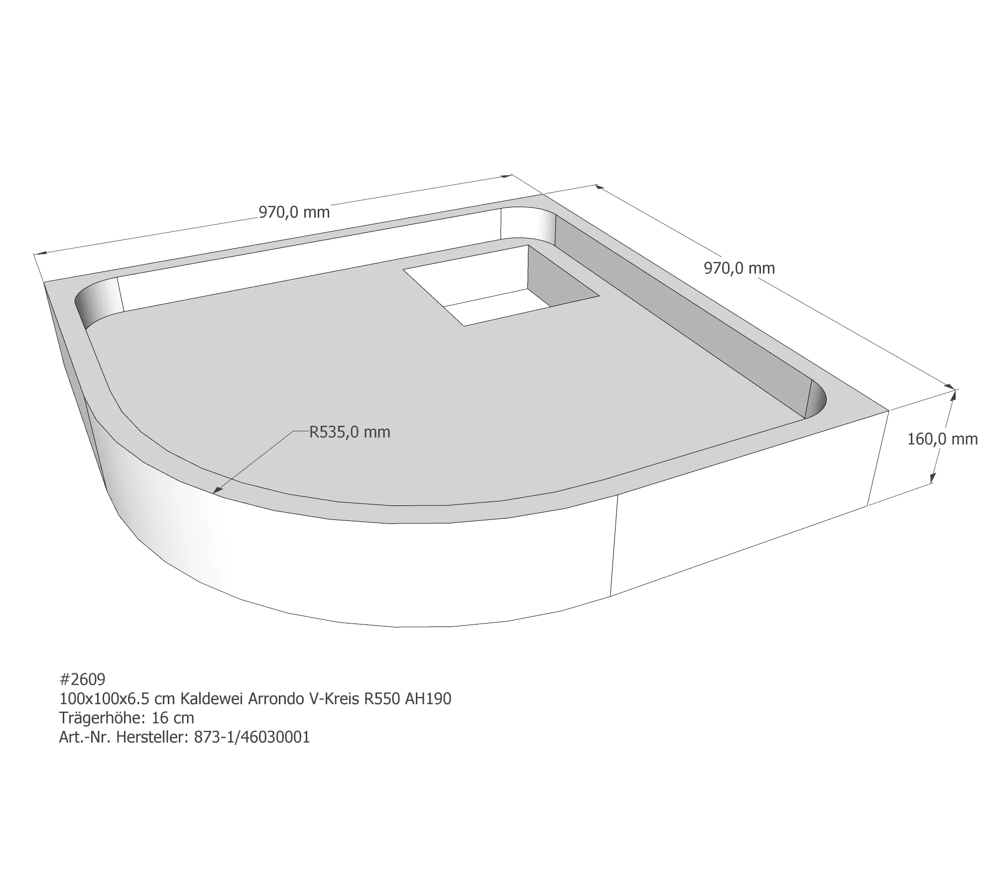 Duschwannenträger für Kaldewei Arrondo 100 × 100 × 6,5 cm Breite: 100 cm / Länge: 100 cm