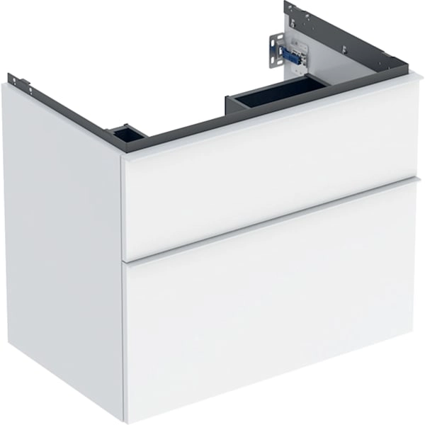 iCon Unterschrank für Waschtisch, mit zwei Schubladen: Breite Waschtisch=75cm, Korpus und Front: weiß / lackiert hochglänzend, Griff: weiß / pulverbeschichtet matt
