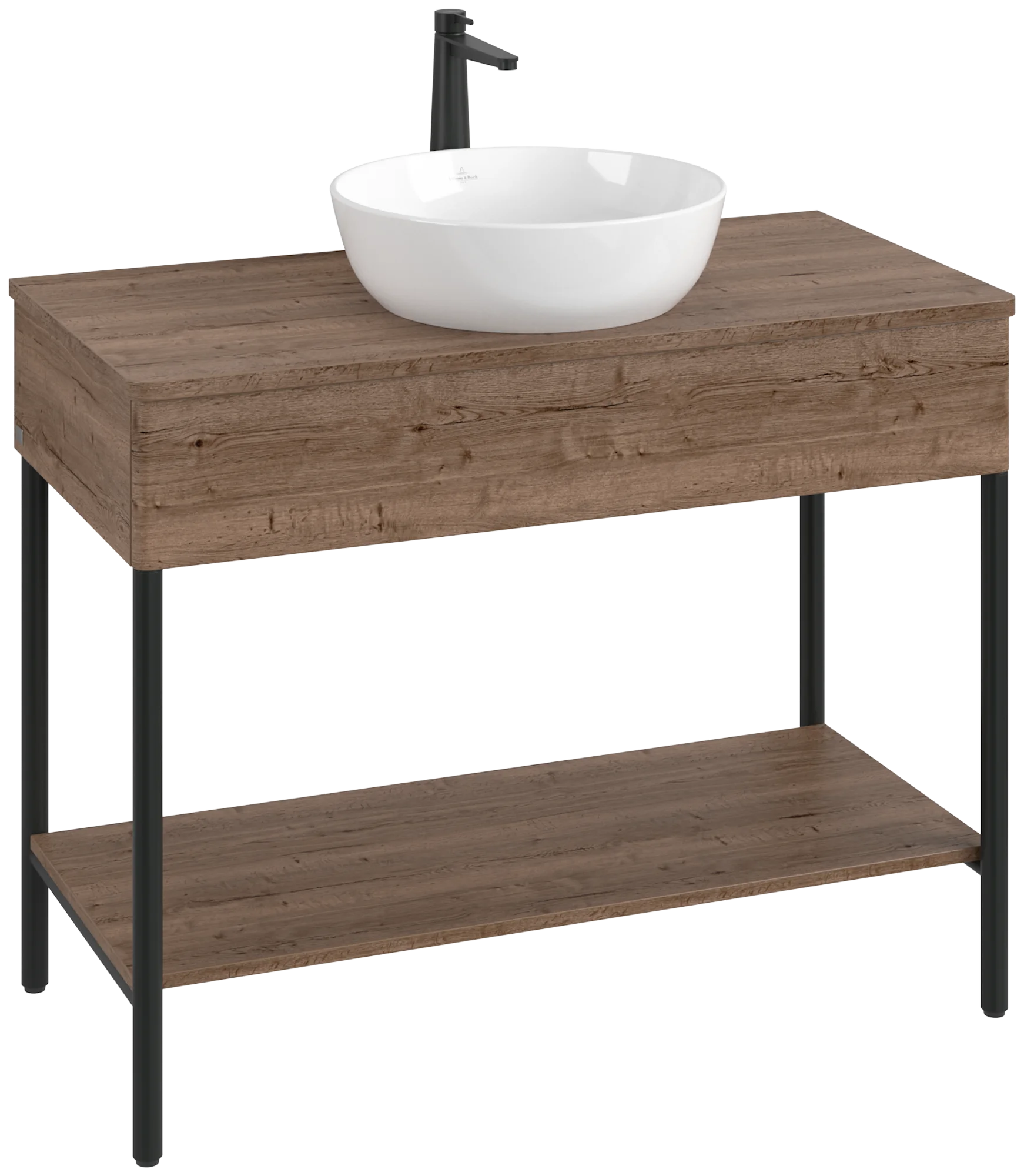 Villeroy & Boch Waschbeckenunterschrank Artis L64051, Eckig, Tobacco Oak, 1.000 x 782 x 500 mm, mit Metallgestell und Beleuchtung
