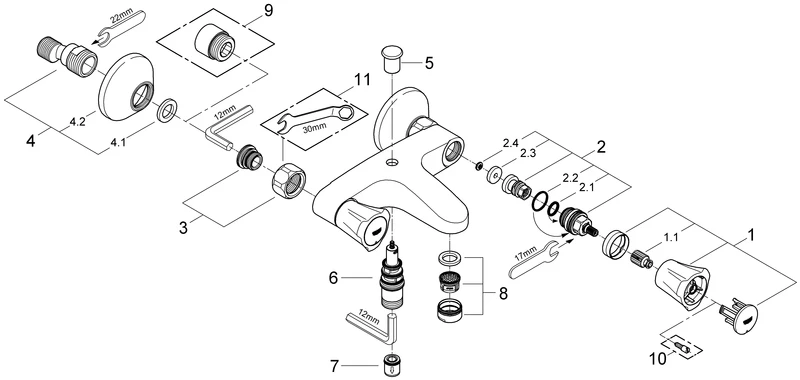 Wannenbatterie Costa 25450_1, Wandmontage, eigensicher, chrom