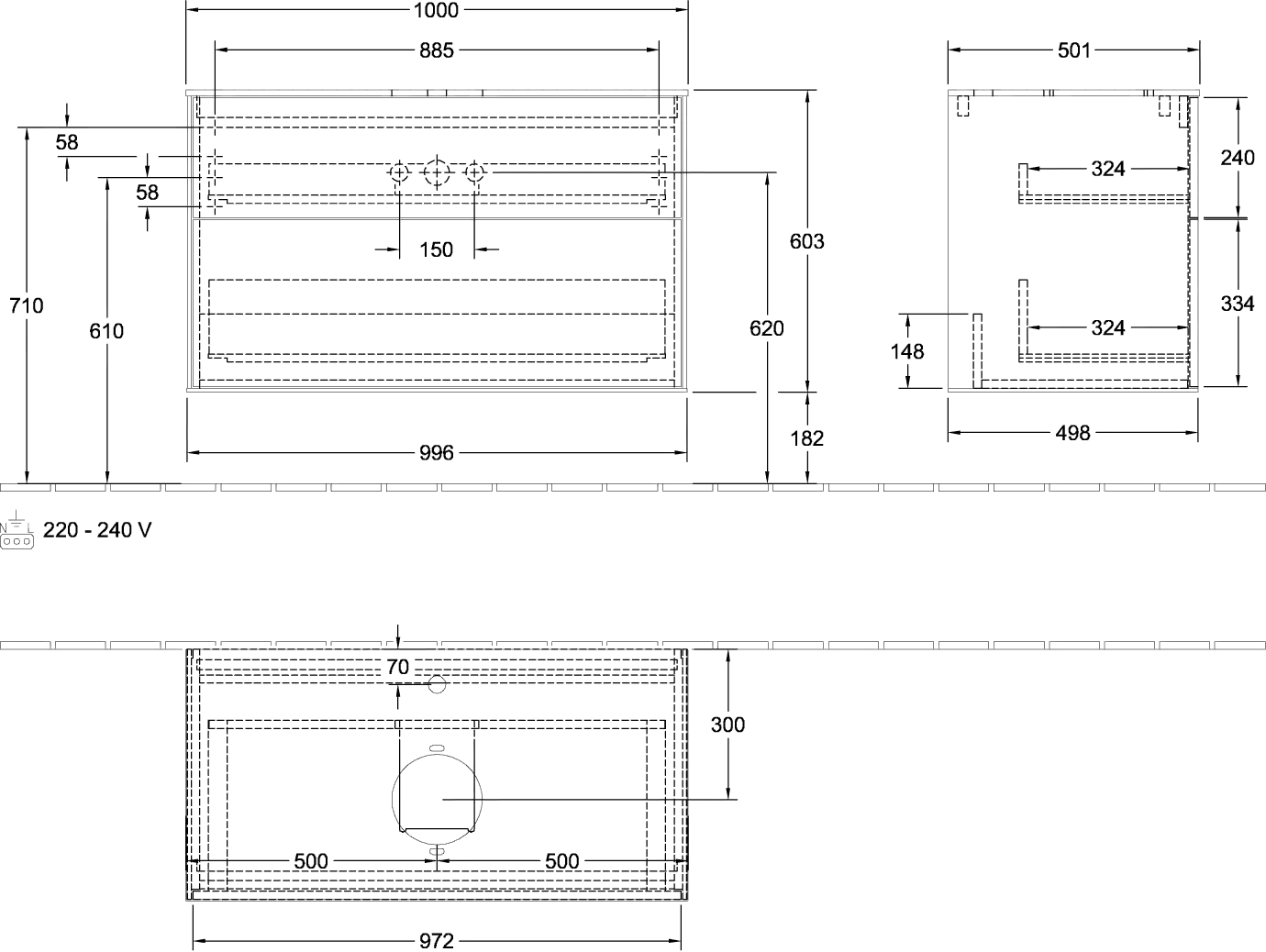 Villeroy & Boch Finion Waschbeckenunterschrank F76, 1000x603x501mm