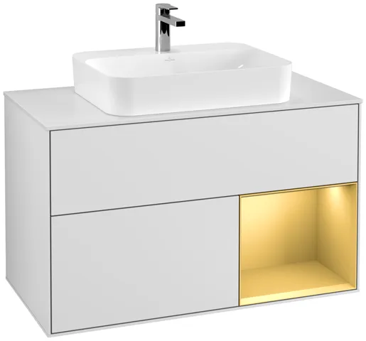 Villeroy & Boch Waschtischunterschrank „Finion“ für Schrankwaschtisch 100 × 60,3 × 50,1 cm 2 Schubladen, für Waschtischposition mittig, inkl. Beleuchtung mittig