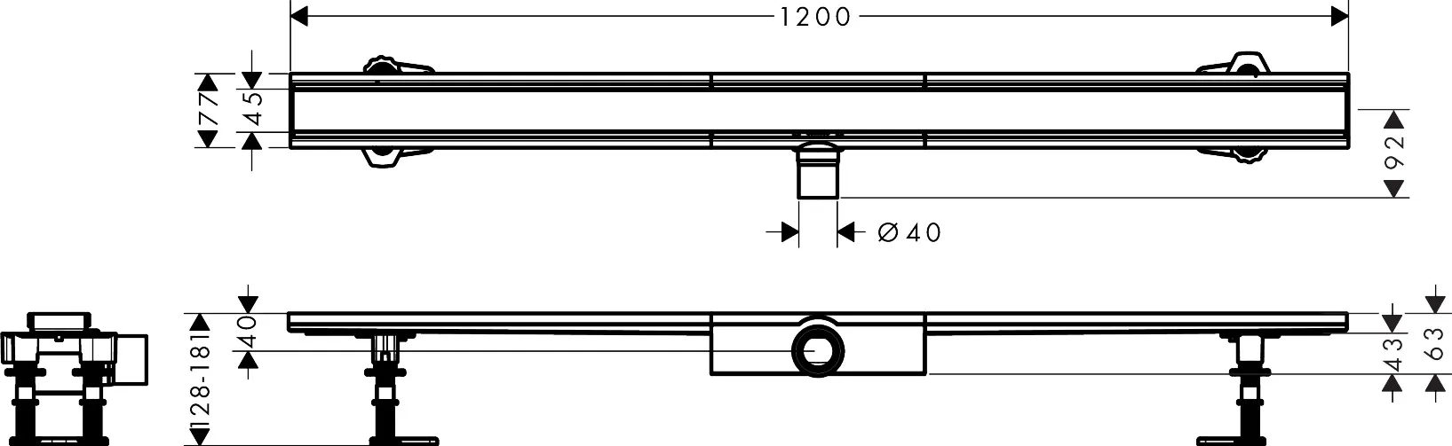 Hansgrohe RainDrain Compact Komplettset Duschrinne 1200, Edelstahl gebürstet Hansgrohe RainDrain Compact Komplettset Duschrinne 1200, Edelstahl gebürstet