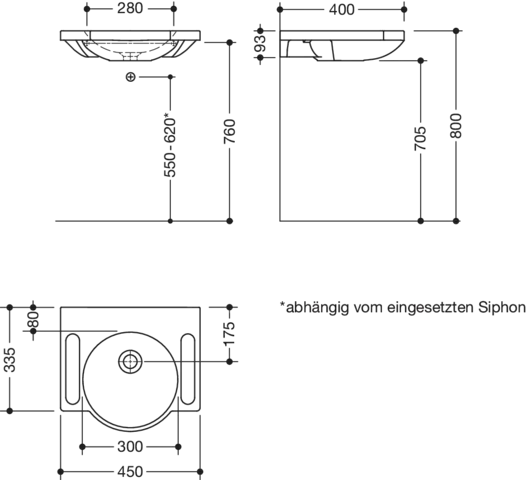HEWI Waschtisch PG87, alpinweiß, B:450mm, T:400mm HEWI Waschtisch PG87, alpinweiß, B:450mm, T:400mm