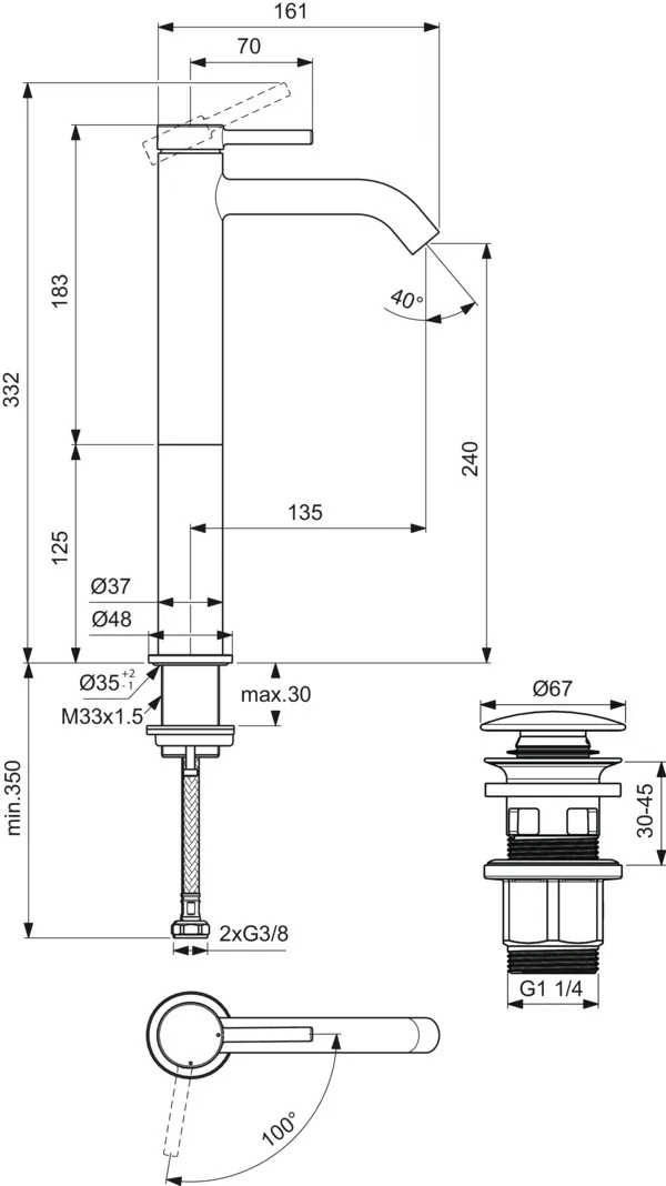 Waschtischarmatur Ceraline Nuovo Ausladung 135mm verlängerter Sockel mit Push-Open Ventil Chrom Waschtischarmatur Ceraline Nuovo Ausladung 135mm verlängerter Sockel mit Push-Open Ventil Chrom