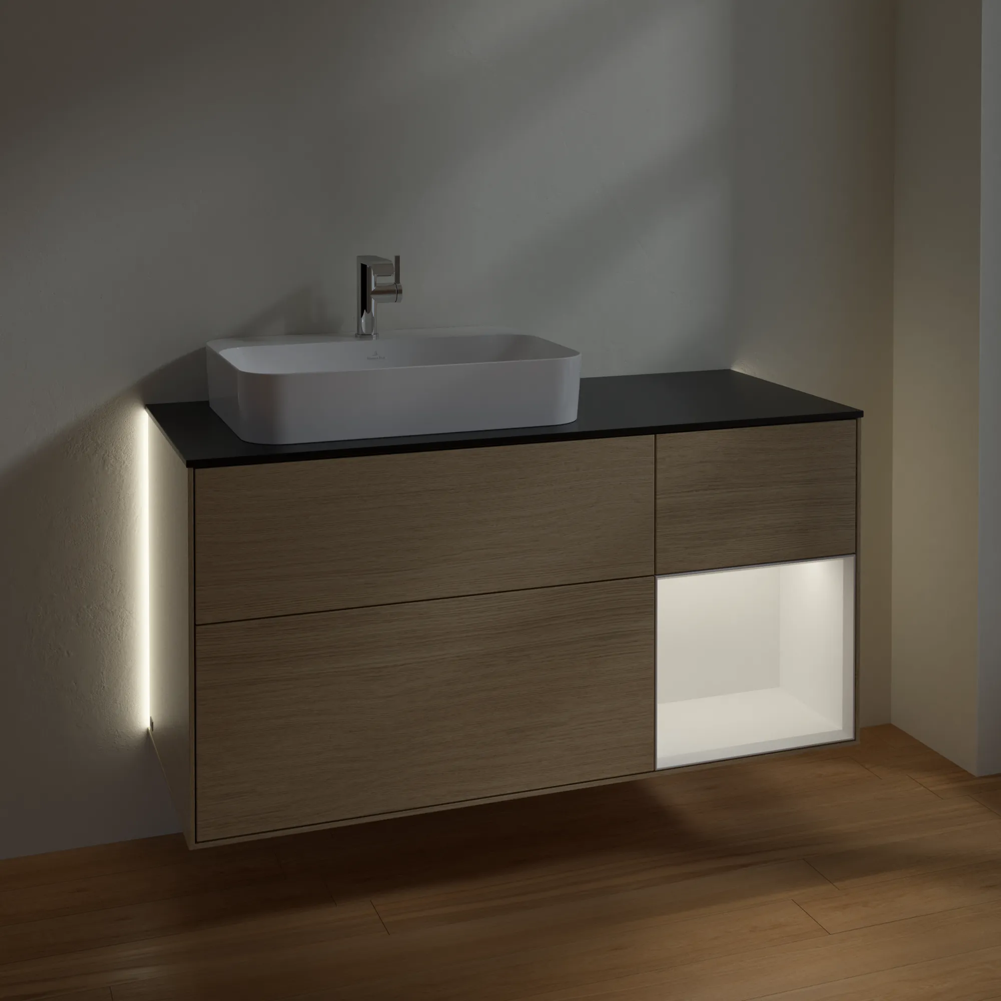 Villeroy & Boch Waschtischunterschrank „Finion“ für Schrankwaschtisch 1200 × 603 × 501 mm Oak Veneer, für Becken links Villeroy & Boch Waschtischunterschrank „Finion“ für Schrankwaschtisch 1200 × 603 × 501 mm Oak Veneer, für Becken links