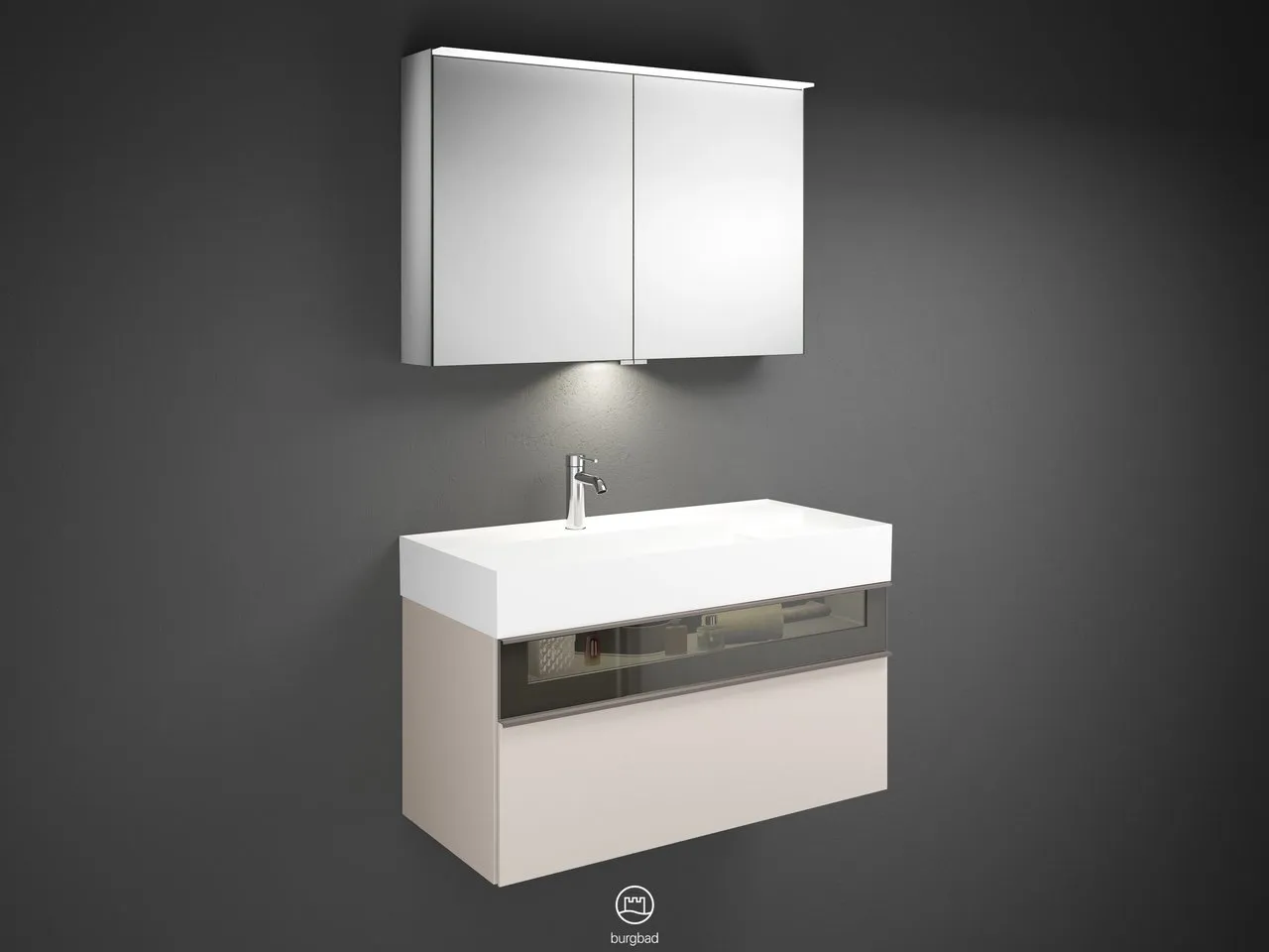 burgbad Yumo SFLA102 Badmöbelset Spiegelschrank mit Mineralguss-Waschtisch burgbad Yumo SFLA102 Badmöbelset Spiegelschrank mit Mineralguss-Waschtisch