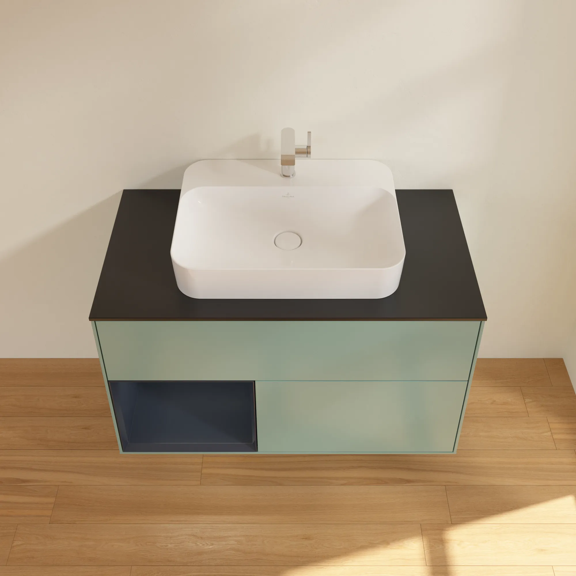Villeroy & Boch Waschtischunterschrank „Finion“ für Schrankwaschtisch 1000 × 603 × 501 mm Olive Matt Lacquer, für Becken mittig