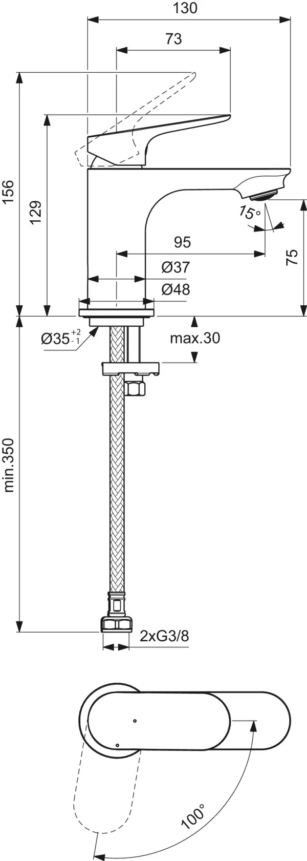 Einhand-Waschtischarmatur „Ceralife O“ Ausladung 95 mm Einhand-Waschtischarmatur „Ceralife O“ Ausladung 95 mm