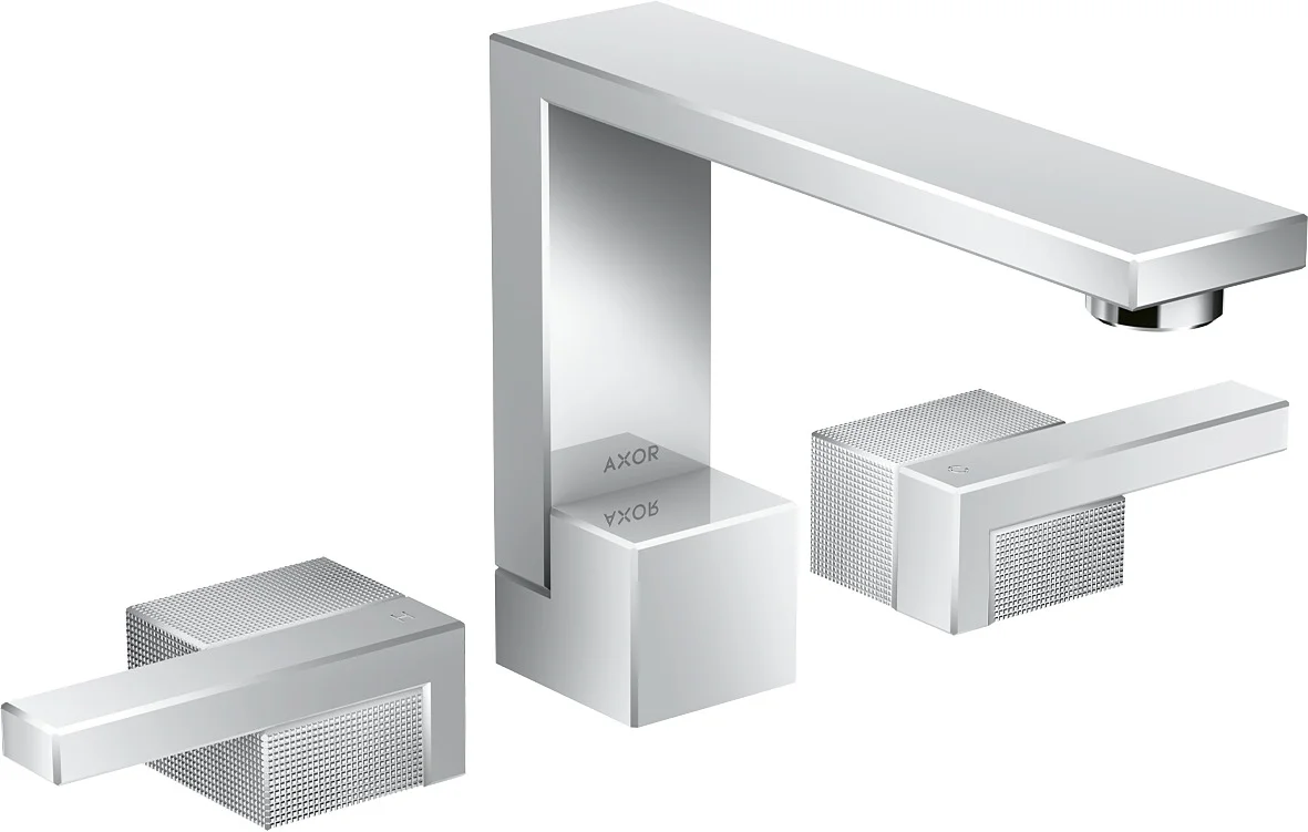 Hansgrohe AXOR Edge 3-Loch Waschtischarmatur Diamantschliff Chrom, ComfortZone 130, Ausladung 173 mm, Auslaufhöhe 130 mm