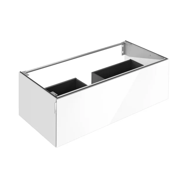 KEUCO Waschtischunterschrank mit Auszug „Edition 11 Art“ Weiß (Glas), Weiß (Lack, seidenmatt), mit Beleuchtung 1200 × 350 × 490 mm