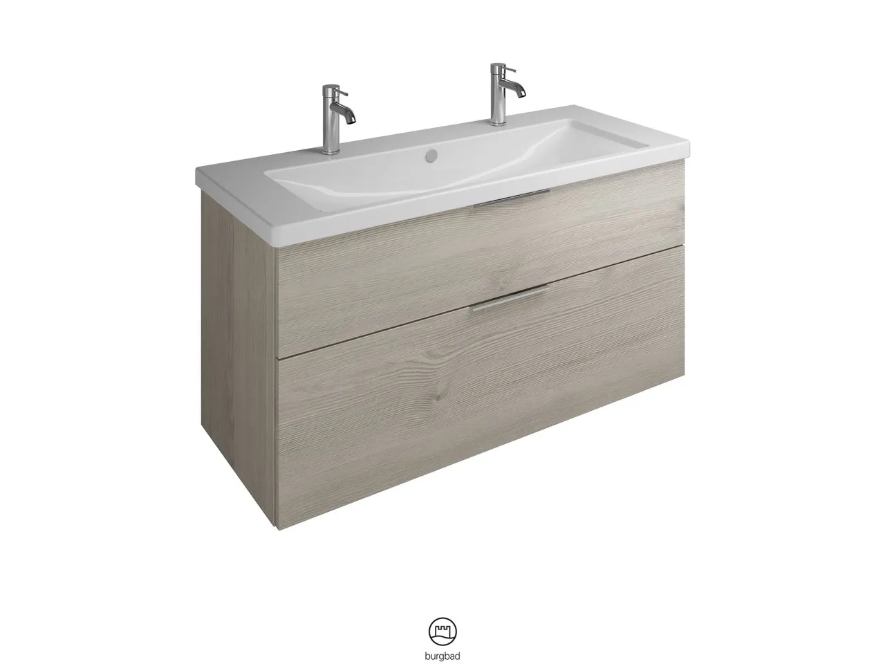 burgbad Badmöbelset Keramik-Waschtisch inkl. Waschtischunterschrank „Eqio“ 123 × 64,5 × 49 cm Griffleiste, Chrom, in Eiche Dekor Klassik burgbad Badmöbelset Keramik-Waschtisch inkl. Waschtischunterschrank „Eqio“ 123 × 64,5 × 49 cm Griffleiste, Chrom, in Eiche Dekor Klassik