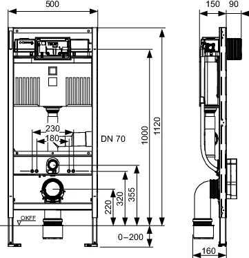 TECEprofil WC-Modul mit Uni-Spülkasten, mit Anschluss für Geruchsabsaugung, Bauhöhe 1120 mm