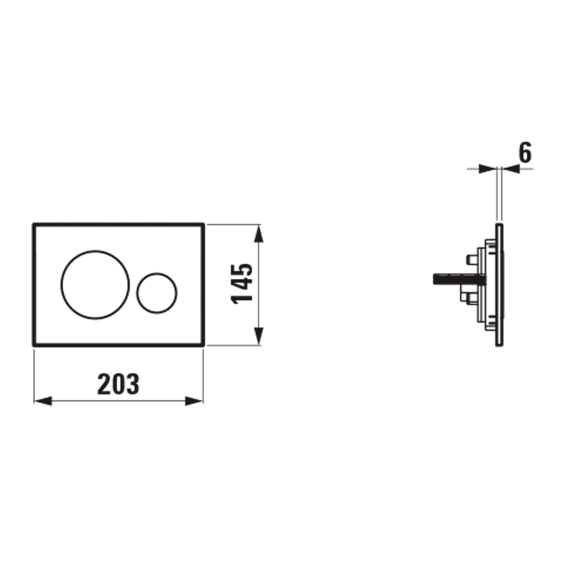 Betätigungsplatte MOON INEO 203x145x6, aus Kunsstoff, für Frontbetätigung oder Betätigung von oben, für Unterputz-Spülkasten mit Dual-Flush 2-Mengen-Spülsystem, auch für flächenbündigen Einbau geeignet, weiß