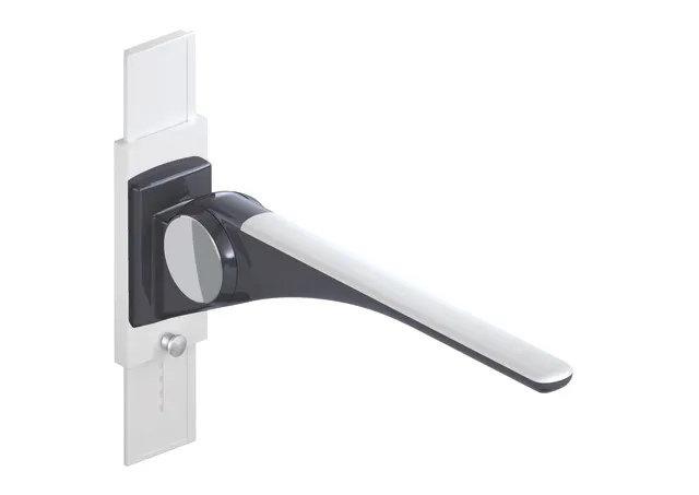 HEWI LifeSystem Stützklappgriff Basic, Ausleger Aluminium, plvb, Griffpad Kst., Kunststoffoberfläche u. kratzfeste Pulverbeschichtung, Ausld. 730 mm, mit Höhenverstellung, Montage durch separate höhenverstellbare Platte, in HEWI Farbe TB