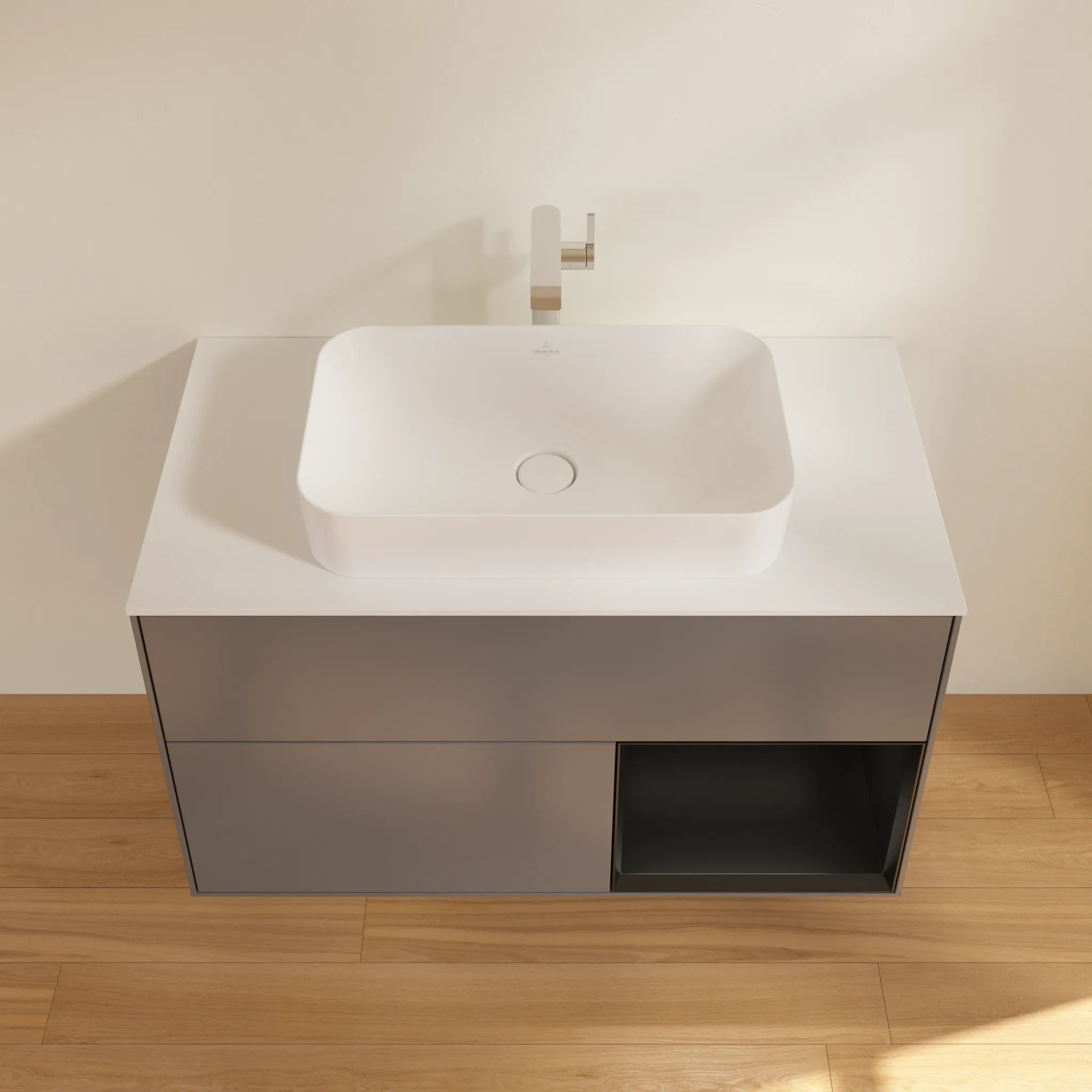 Villeroy & Boch Waschtischunterschrank „Finion“ für Schrankwaschtisch 1000 × 603 × 501 mm Anthracite Matt Lacquer, für Becken mittig, mit Hahnlochbohrung