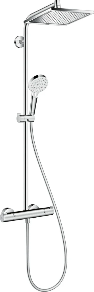 Hansgrohe Crometta E Showerpipe 240 chrom - 1-Jet mit Thermostat, Aufputzinstallation, DN15, 350 mm Brausearmlänge Hansgrohe Crometta E Showerpipe 240 chrom - 1-Jet mit Thermostat, Aufputzinstallation, DN15, 350 mm Brausearmlänge