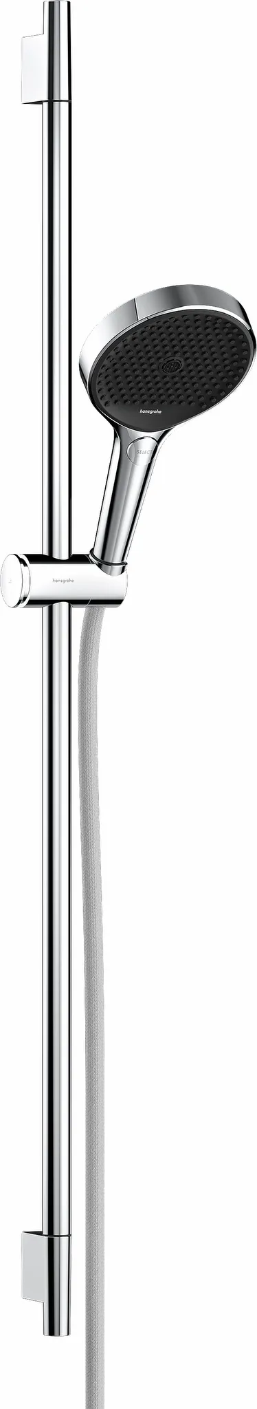 Rainfinity Brauseset 130 3jet mit Brausestange S Puro 90 cm, Push-Handbrausehalterung und Designflex Textilbrauseschlauch 160 cm Chrom