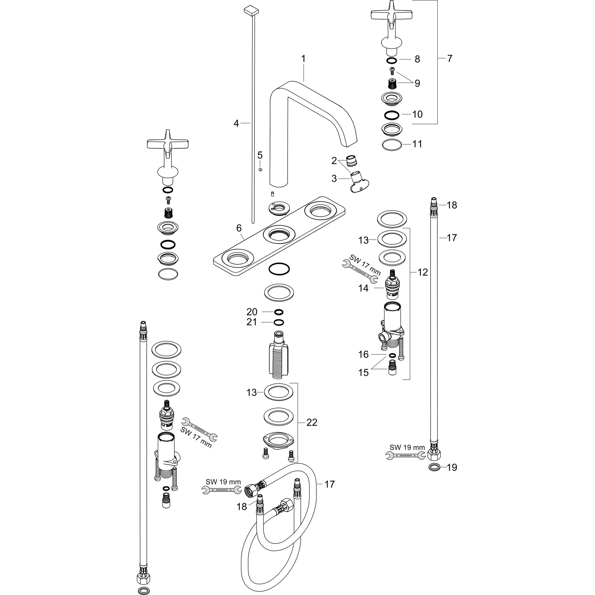 3-Loch Waschtischarmatur Axor Citterio E Standmodell chrom mit Platte