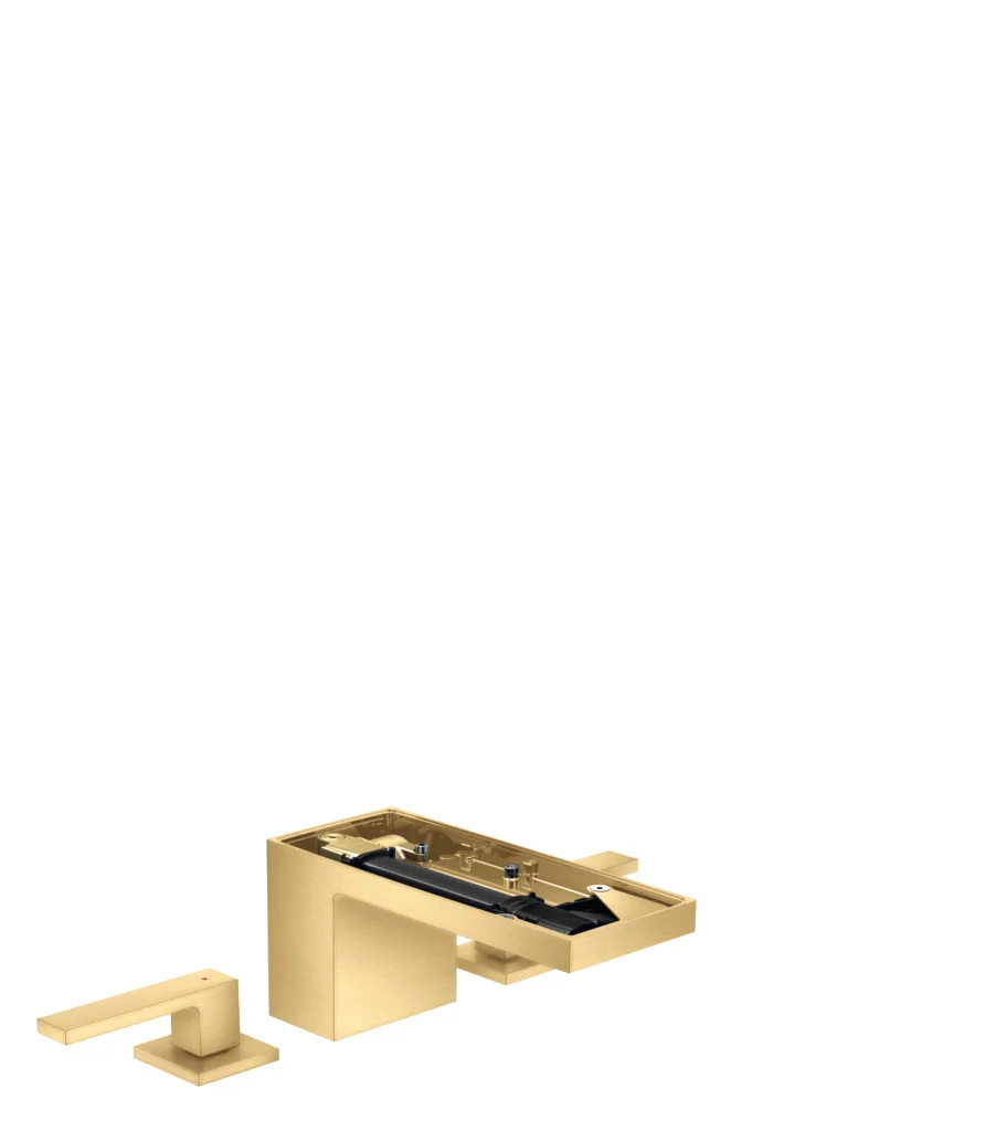 Hansgrohe AXOR MyEdition 3-Loch Waschtischarmatur Brushed Gold Optic, Ausladung 151 mm, Auslaufhöhe 70 mm, Hebelgriff, PowderRain Strahlart, max. Durchflussmenge 5 l/min Hansgrohe AXOR MyEdition 3-Loch Waschtischarmatur Brushed Gold Optic, Ausladung 151 mm, Auslaufhöhe 70 mm, Hebelgriff, PowderRain Strahlart, max. Durchflussmenge 5 l/min