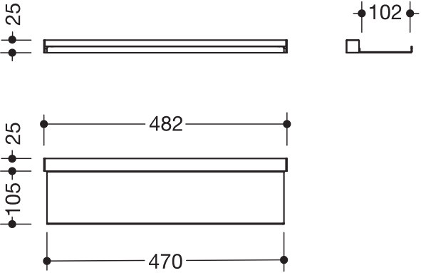 HEWI Ablage pulverbeschichtet in 48,2 × 2,5 × 13 cm