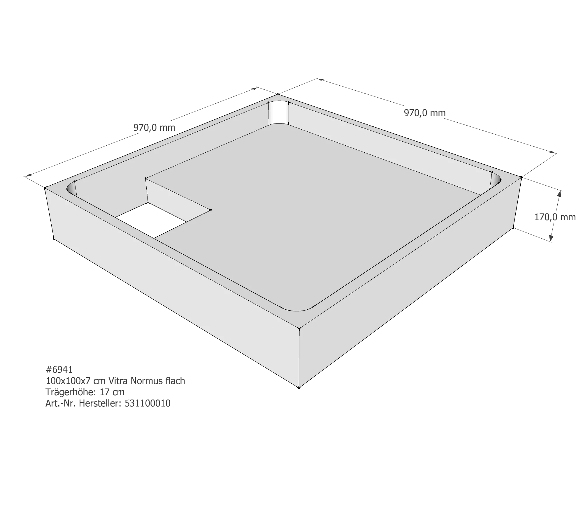 Duschwannenträger für VitrA Normus flach 100 × 100 × 7,5 cm Duschwannenträger für VitrA Normus flach 100 × 100 × 7,5 cm