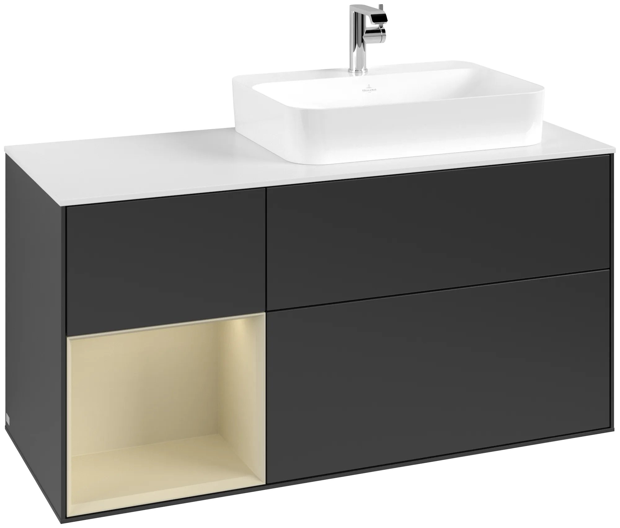 Villeroy & Boch Waschtischunterschrank „Finion“ für Schrankwaschtisch 1200 × 603 × 501 mm Black Matt Lacquer, für Becken rechts Villeroy & Boch Waschtischunterschrank „Finion“ für Schrankwaschtisch 1200 × 603 × 501 mm Black Matt Lacquer, für Becken rechts