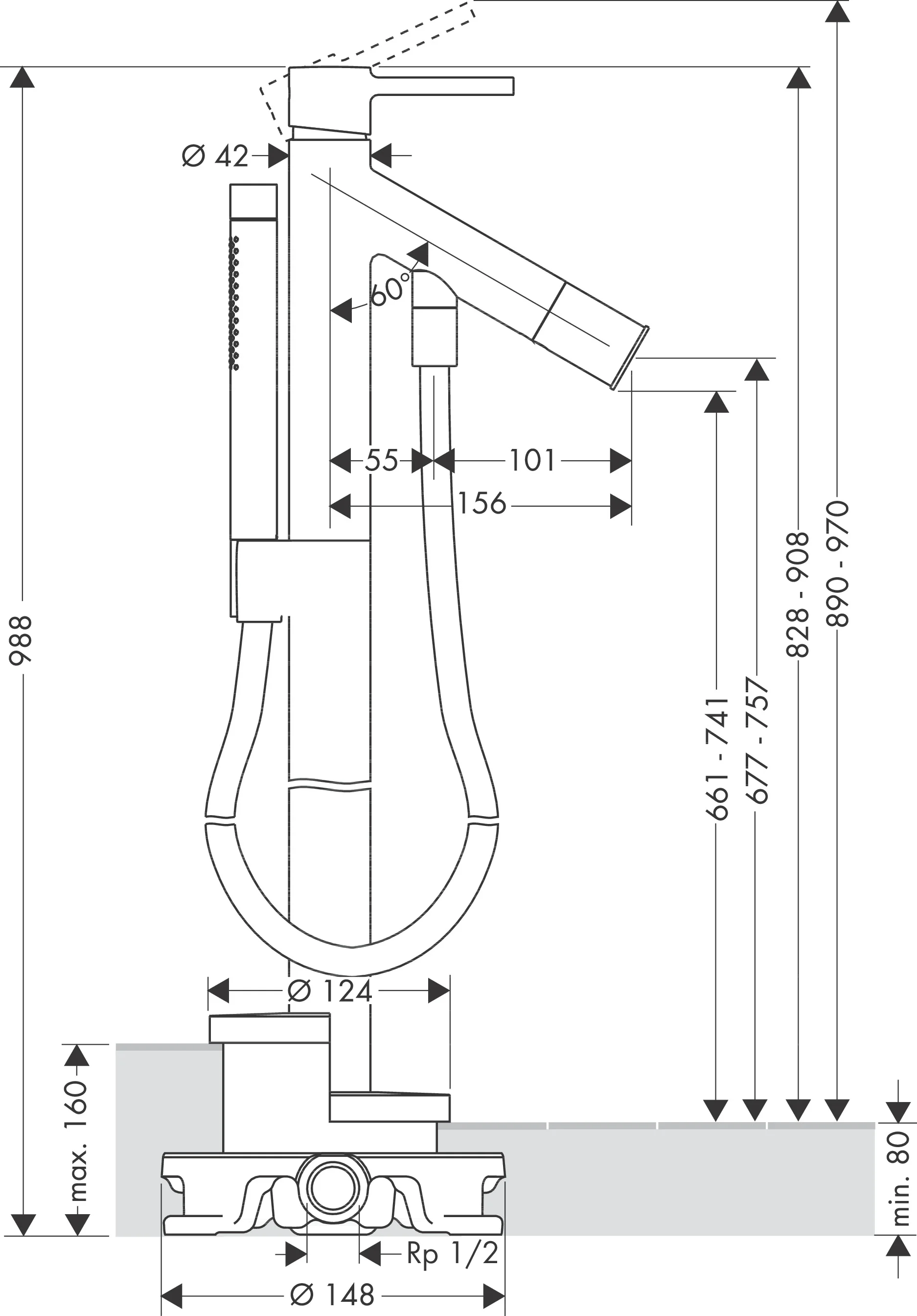 Hansgrohe AXOR Starck Einhebel-Wannenmischer bodenstehend, Chrom, Ausladung 156 mm Hansgrohe AXOR Starck Einhebel-Wannenmischer bodenstehend, Chrom, Ausladung 156 mm