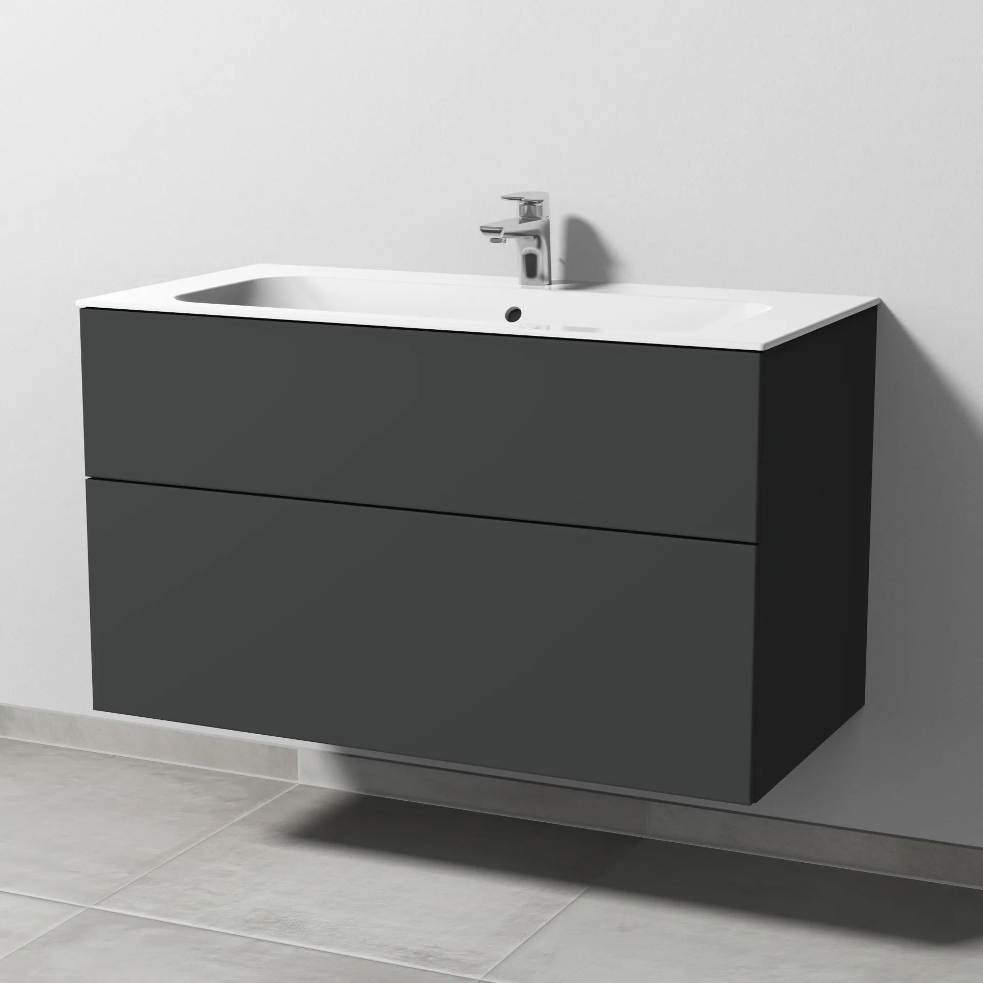 Sanipa Keramik-Waschtisch-Set mit Waschtischunterschrank „3way“ 99 × 49,7 × 58,2 cm in Graphit (matt), mittig