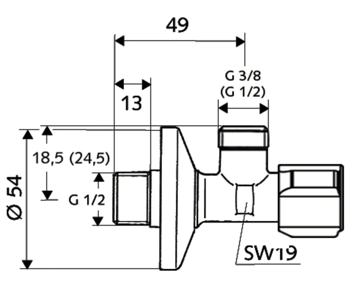 Eckventil mit Regulierfunktion COMFORT mit Filter, Filter (Maschenweite: 250 µm), COMFORT-Griff, Schubrosette Ø 54 mm, DN 15 G 1/2 AG, DN 15 G 1/2 AG, chrom