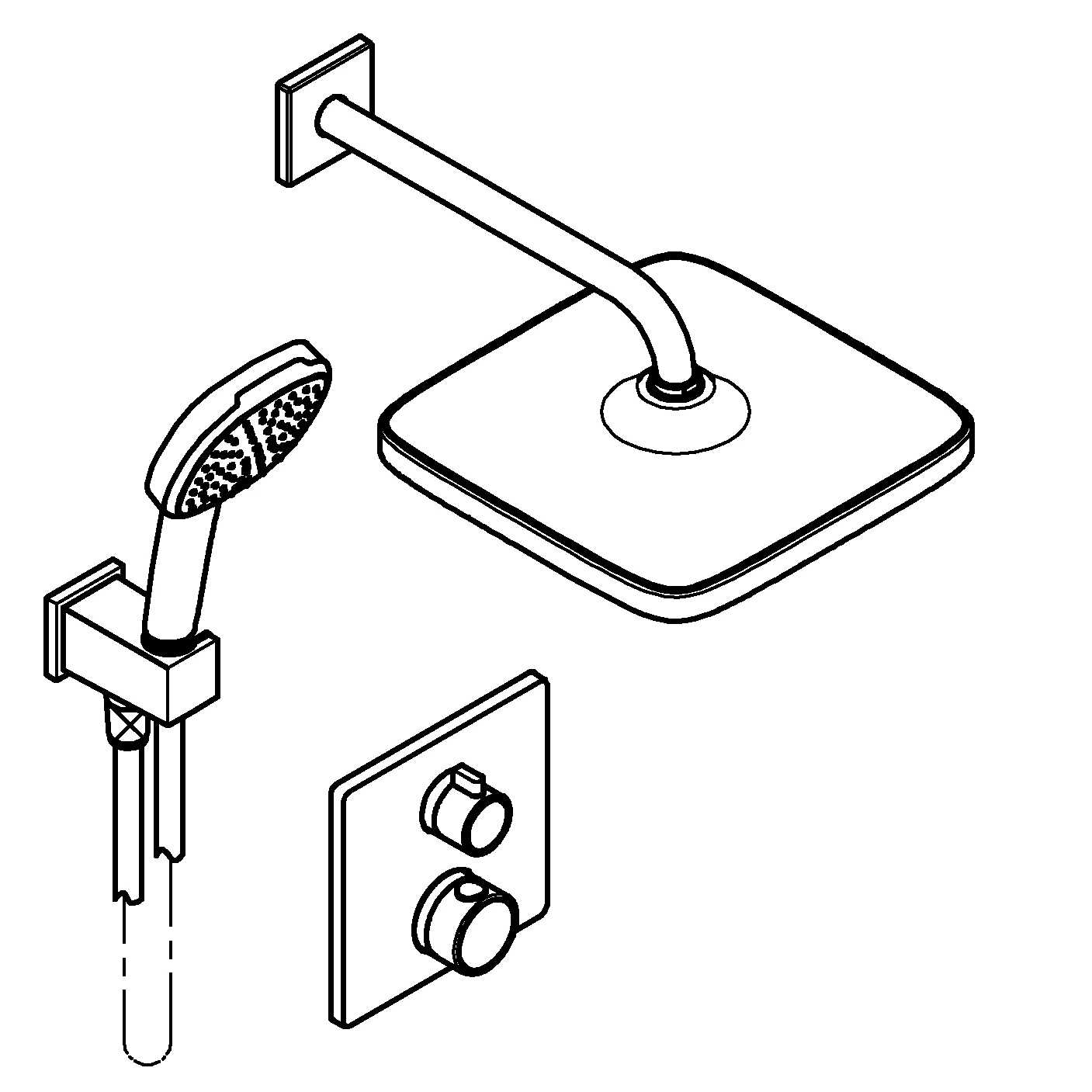 UP-Duschsystem Grohtherm 34871, mit Thermostat-Fertigmontageset 2-Wege-Umstellung, Rapido SmartBox, Tempesta 250 Cube Kopfbrause, Brausearm, Tempesta Cube 110 Handbrause 2 Strahlarten, Brauseschlauch, Wandanschlussbogen mit Wandbrausehalter, chrom