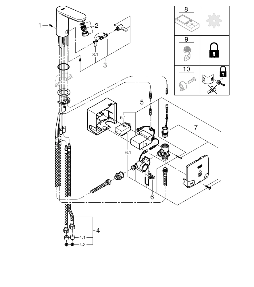 Infrarot-Elektronik für Waschtisch Powerbox Eurosmart CE 36386_1, mit Mischung und variabel einstellbarem Temperaturbegrenzer, chrom