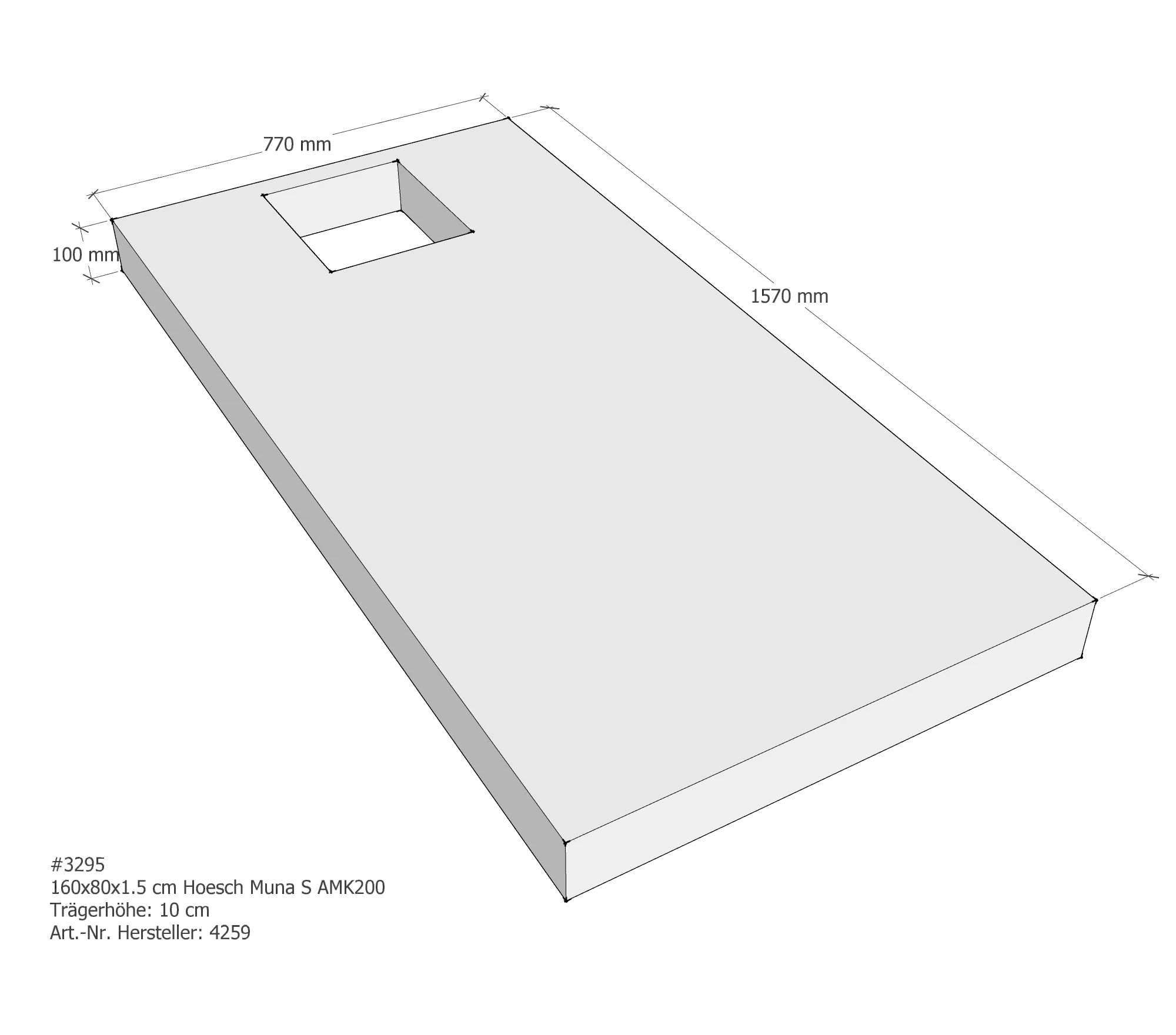 Duschwannenträger passend für Hoesch Muna S 160 × 80 × 1,5 cm