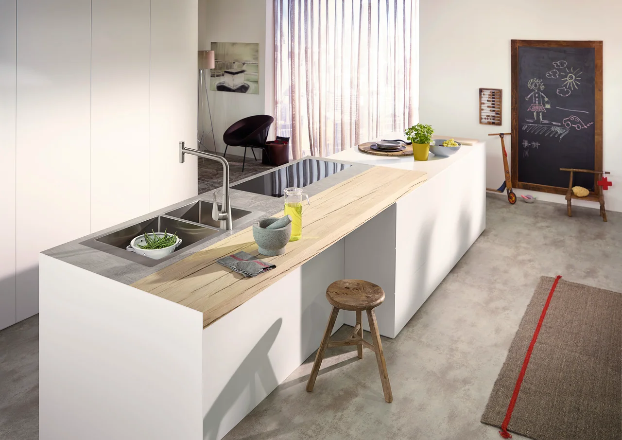 Hansgrohe Einbauspüle S71 Edelstahl 180x450 mm, flach aufliegend oder flächenbündig, mit Haupt- und Zusatzbecken