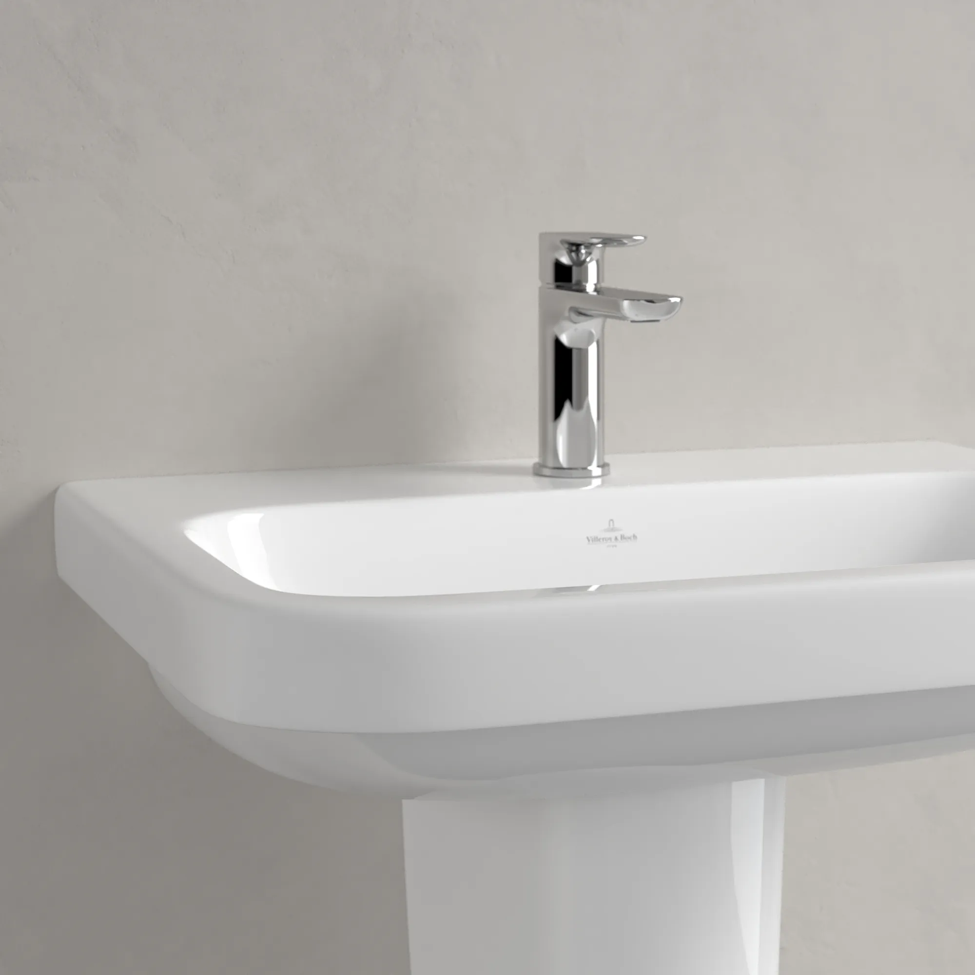 Villeroy & Boch Waschbecken „Architectura“ 650 × 470 × 180 mm, ohne Hahnlochbohrung, für Becken mittig in Weiß Alpin