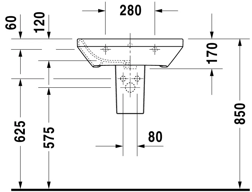 Wandwaschtisch „DuraStyle“, mit Überlauf, Hahnlochposition mittig Wandwaschtisch „DuraStyle“, mit Überlauf, Hahnlochposition mittig
