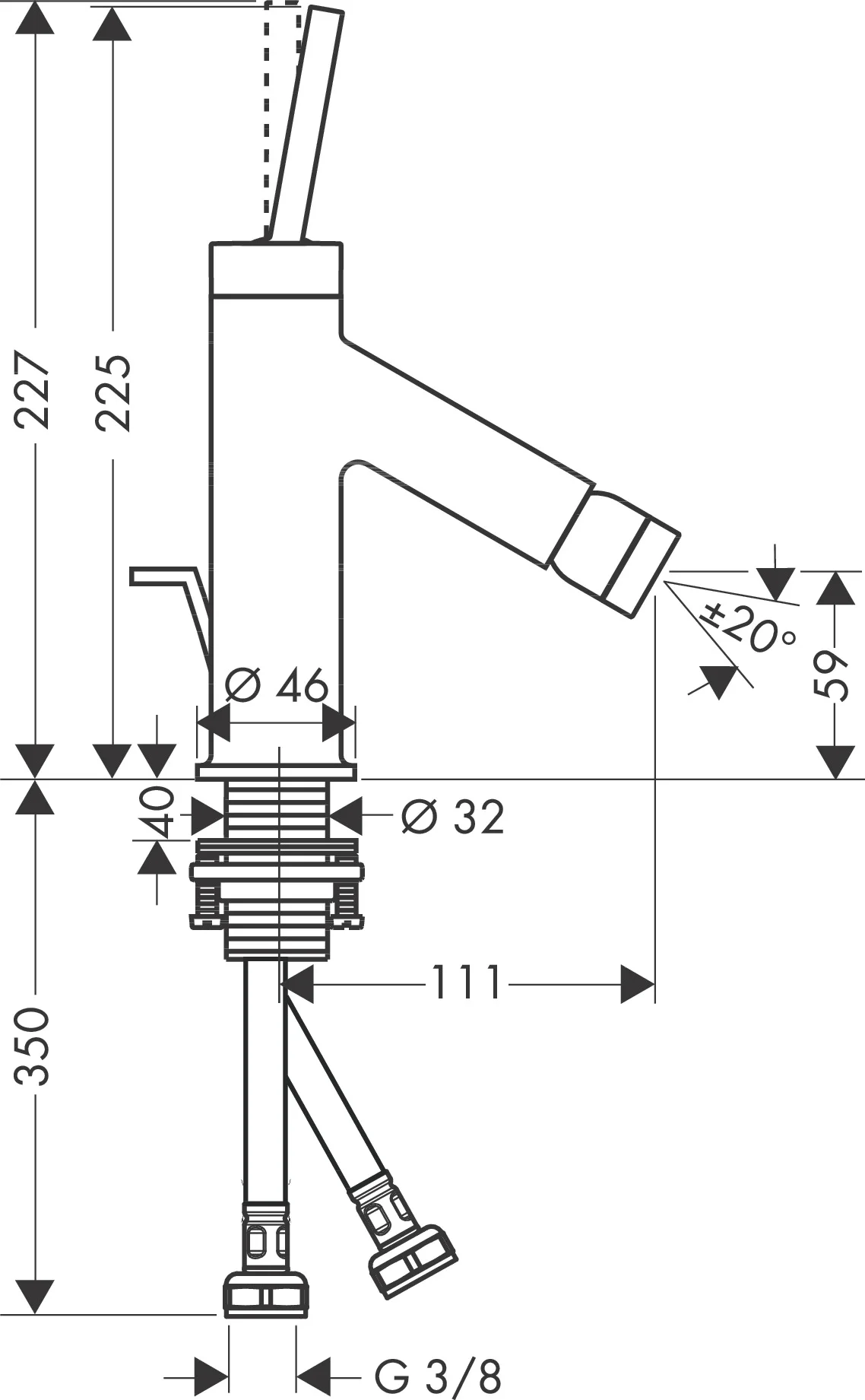 Hansgrohe AXOR Starck Bidetmischer chrom, Einhebel-Bidetmischer mit Kugelgelenk-Luftsprudler, Ausladung 111 mm, Auslaufhöhe 59 mm