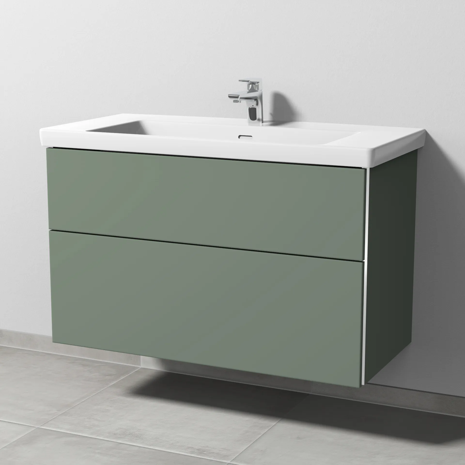 Sanipa Waschtischunterschrank „3way“ 955 × 588 × 462 mm in Soft-Green, Becken mittig