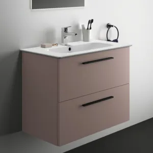 Möbelpaket i.life A mit Waschtisch 80cm und Unterschrank mit schwarzem Griff Weiß matt