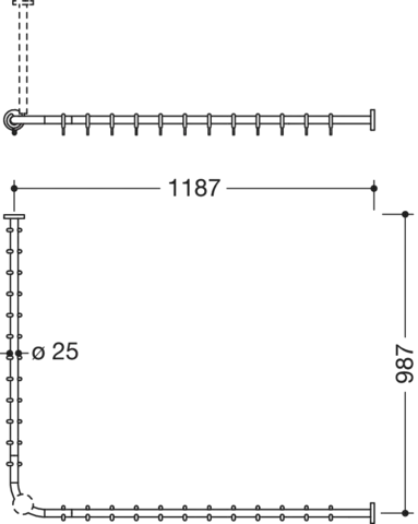 Vorhangstange des Systems 900, Edelstahl, pulverbeschichtet, Achsmaß 987 x 1187 mm, kürzbar, D: 25 mm, mit 24 Vorhangringen aus POM, in Farbe DC (Schwarz tiefmatt) Vorhangstange des Systems 900, Edelstahl, pulverbeschichtet, Achsmaß 987 x 1187 mm, kürzbar, D: 25 mm, mit 24 Vorhangringen aus POM, in Farbe DC (Schwarz tiefmatt)