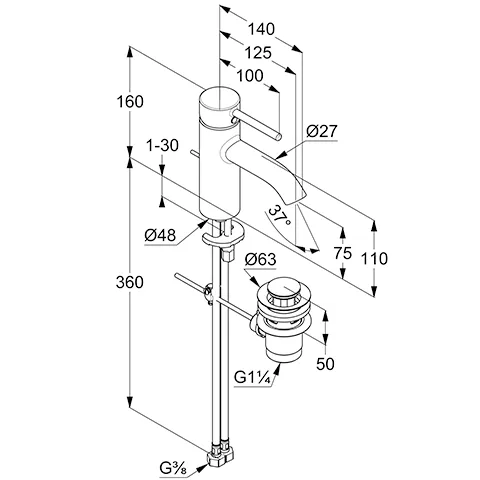 Kludi BOZZ Waschtisch-EHM 75mm Ablaufgarnitur, ECO PLUS chrom