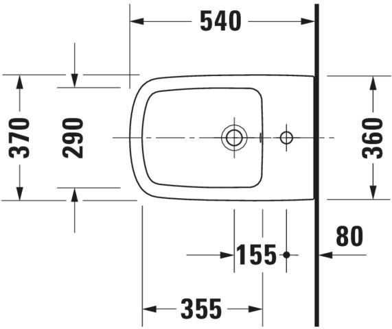 Wand-Bidet DuraStyle 540 mm mit ÜL, mit HLB, 1 HL, weiß