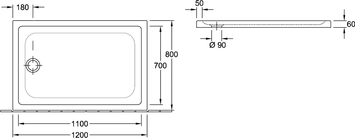 Villeroy & Boch rechteck Duschwanne „O.novo Plus“ 120 × 80 cm