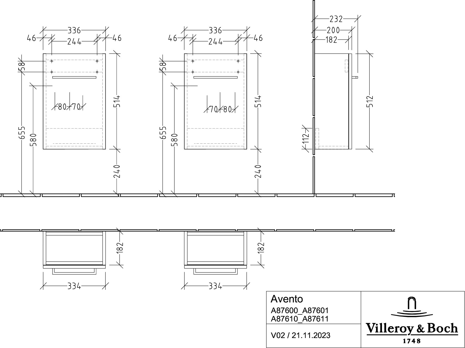 Villeroy & Boch Waschbeckenunterschrank Avento, Brilliant White, 340x514x200 mm, 1 Tür, SoftClosing, Wandmontage Villeroy & Boch Waschbeckenunterschrank Avento, Brilliant White, 340x514x200 mm, 1 Tür, SoftClosing, Wandmontage