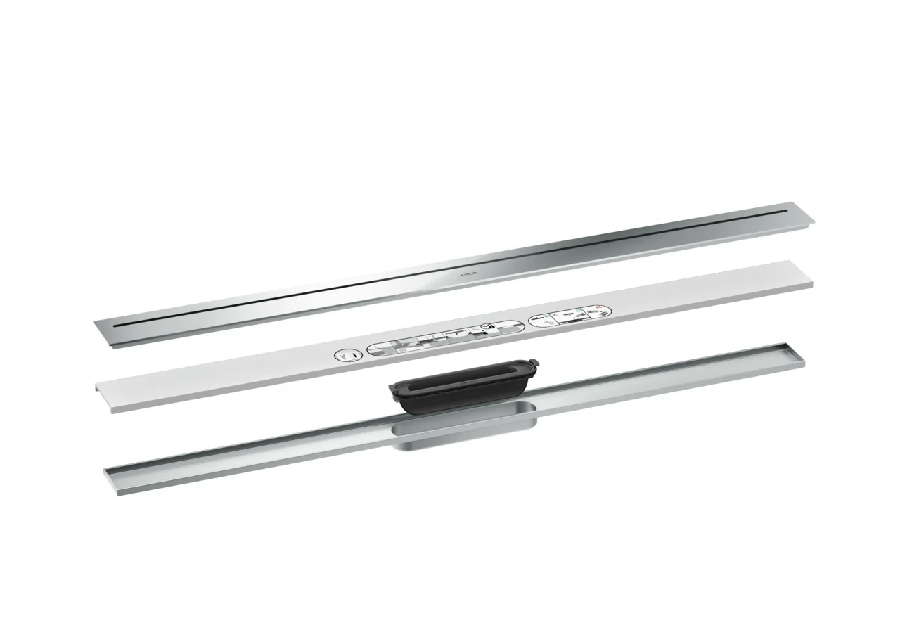 Hansgrohe AXOR Drain Fertigset Duschrinne, Chrom, 1000 mm, höhenverstellbar bis 18 mm Fliesenstärke Hansgrohe AXOR Drain Fertigset Duschrinne, Chrom, 1000 mm, höhenverstellbar bis 18 mm Fliesenstärke